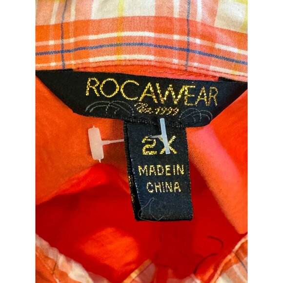 ROCAWEAR Button Down Orange and White Fitted Blouse A - Picture 13 of 14